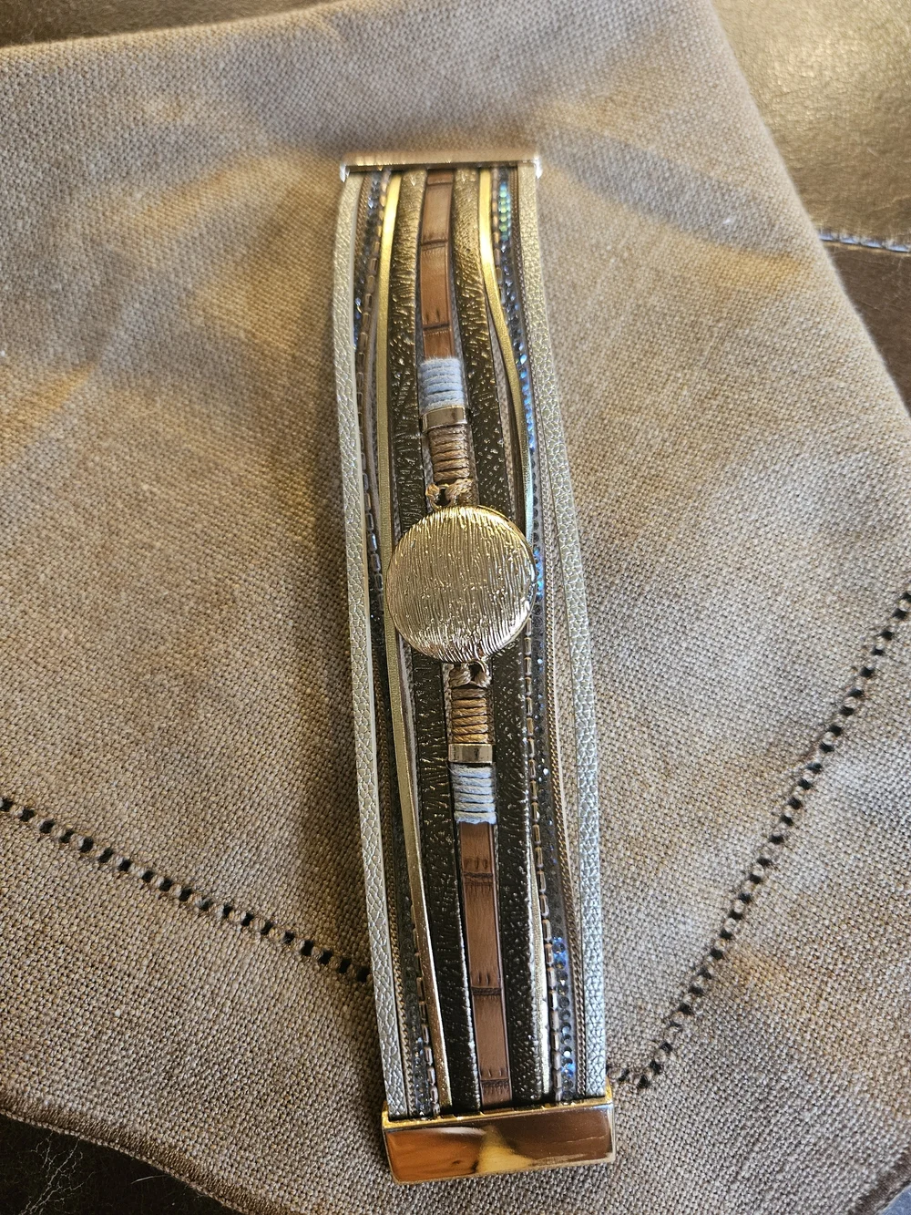 Multi-Row Gold and Champagne Women’s Wrap Bracelet. Lightweight. Beautiful!